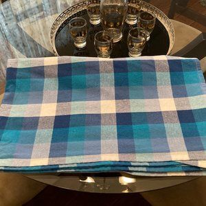 Country Living Vintage Cotton Large Blue Check Tablecloth  96" x 57"